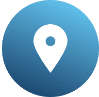 Map location pin icon on blue circle.